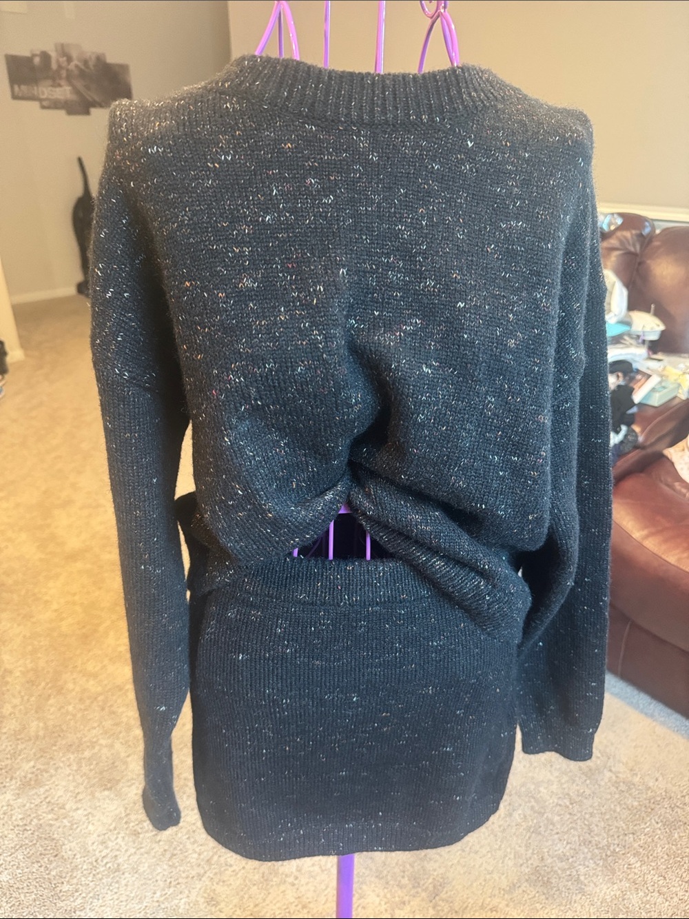 Aiirz Cozy Black Speckled Women's top and skirt sweater set